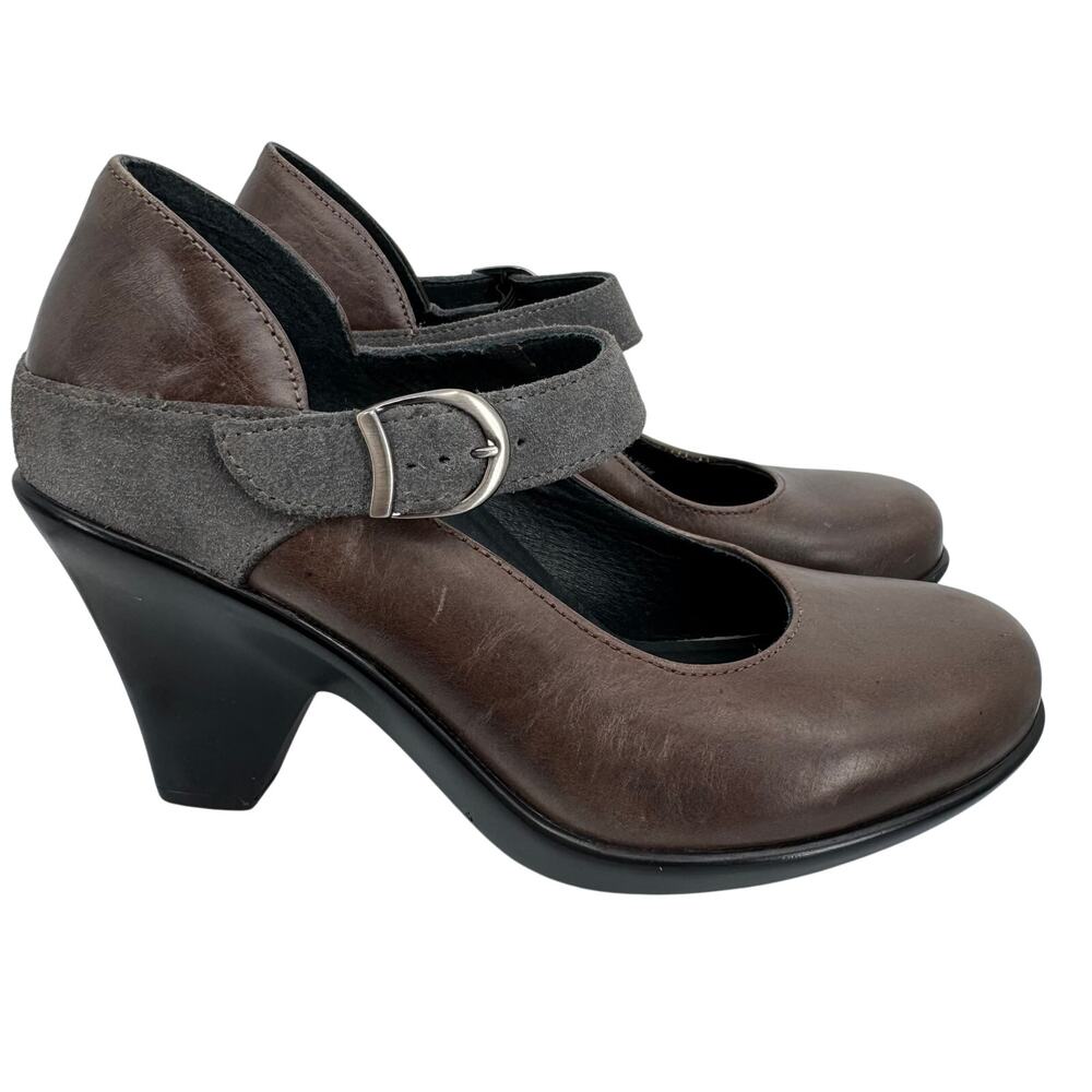 Dromedaris shoes women's 37 Mary Jane heels pumps leather brown gray retro NEW
